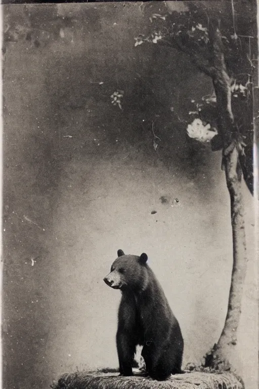 Image similar to anthropomorphic asian black bear in Dōbuku, 1900s photo