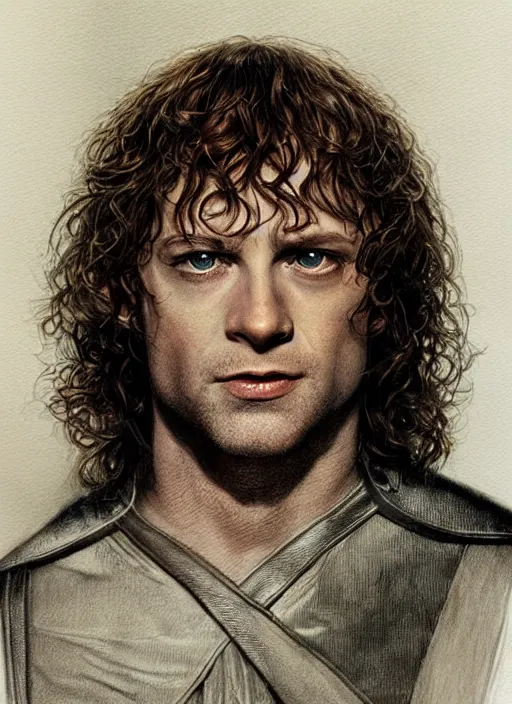 Image similar to portrait of pippin from lord of the rings, beautiful, very detailed, hyperrealistic, medium shot, very detailed painting by Glenn Fabry, by Joao Ruas