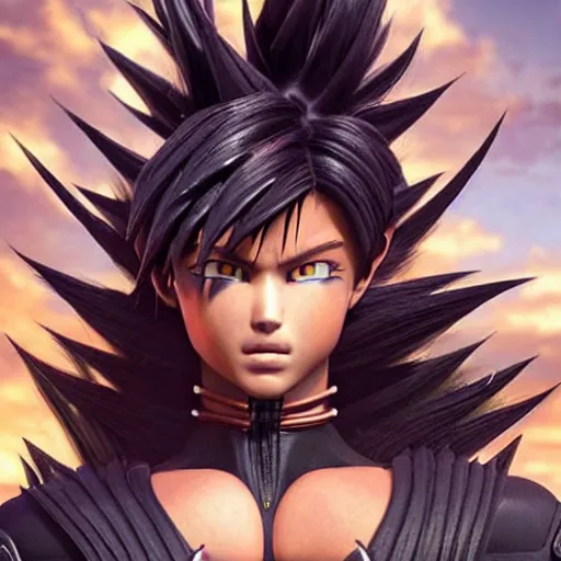 Image similar to warrior girl, muscular girl, wild spiky black saiyan hair, long spiky hair, electrified hair, insane hair, electrical aura, high voltage, ultra realistic, intricate details, highly detailed, subsurface scattering, photorealistic, octane render, 8 k, art by artgerm, greg rutkowski, magali villeneuve, alphonse mucha