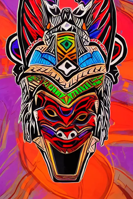 Prompt: totem animal tribal chaman vodoo mask feather gemstone plant video game illustration vivid colorful borderlands and by feng zhu radiating a glowing aura