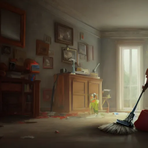 Image similar to jordan peterson cleaning his room, very detailed, artstation, cgsociety, f /1.3