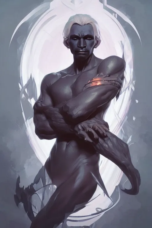 Image similar to A handsome Drow, highly detailed, digital painting, artstation, concept art, smooth, sharp focus, illustration, Unreal Engine 5, 8K, art by artgerm and greg rutkowski and Alphonse Mucha