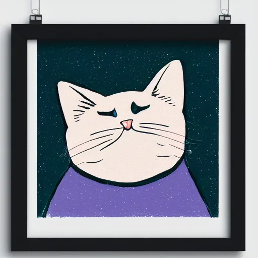 Prompt: a painting of a cute fat cat, haunting maximillien tuor with photoshop halftone highlights | chromatic risograph print