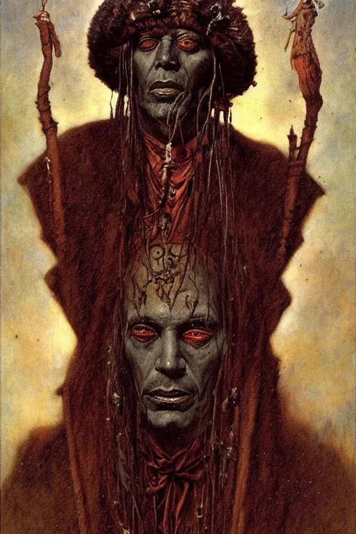 Image similar to a portrait of papa legba by wayne barlowe, gustav moreau, goward,  Gaston Bussiere and roberto ferri, santiago caruso, and austin osman spare, ((((occult art))))