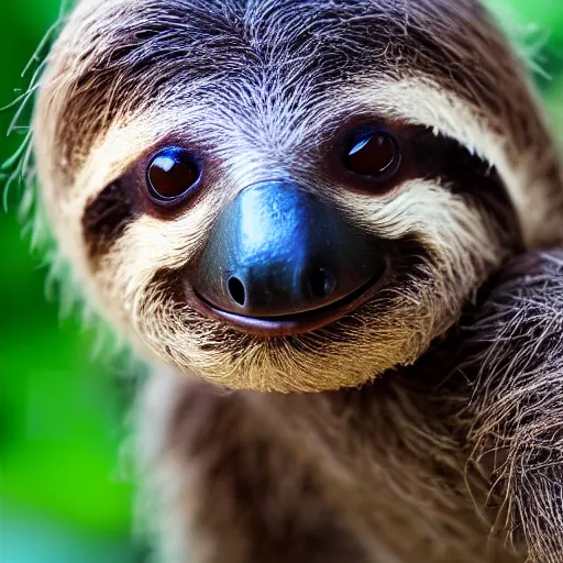 Image similar to baby cute sloth looking at the camera, most cute realistic animal in the world, best photo award, high quality 8 k, cinematic lighting