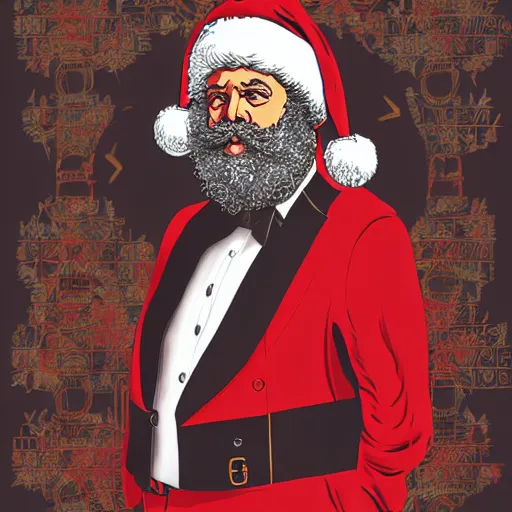 Prompt: a portrait of santa claus dressed as karl marx, 4 k, ultra detailed, by shepard fairey and beeple