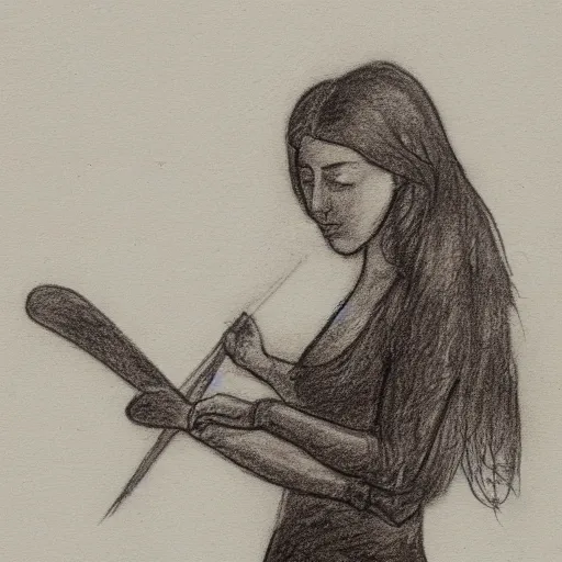 Prompt: pencil sketch of a woman chopping carrots