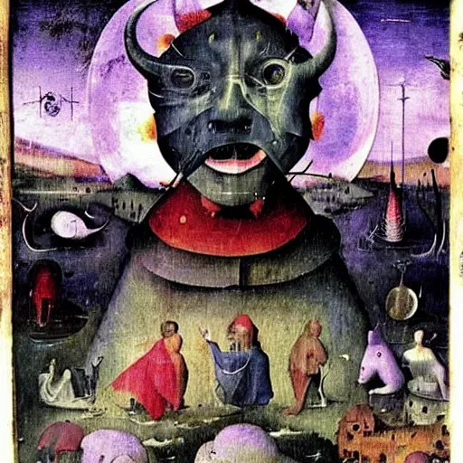 Image similar to apocalypse. By hieronymous Bosch and Lisa Frank