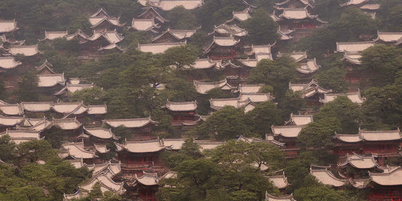 Image similar to huangshan with buddhist dwellings by wang jian