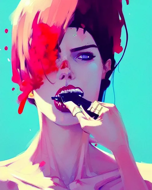 Prompt: a ultradetailed beautiful panting of a stylish woman with pills in her mouth, by conrad roset, greg rutkowski and makoto shinkai, trending on artstation