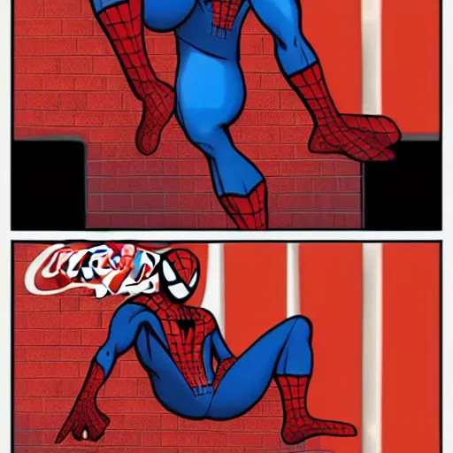 Image similar to spiderman is drinking a coca cola