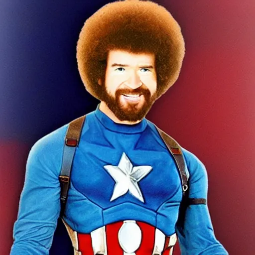 Image similar to Bob Ross as Captain America