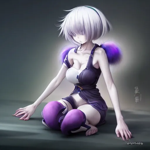 Image similar to advanced full body digital anime art, cute anime female dog hybrid, short white hair, purple watery eyes, dog paws for arms and legs and a big dog tail , full round face :: cinematic lighting, rim lighting, very highly intricately detailed, trending on pixiv :: Steven Artgerm Lau, WLOP, RossDraws, RuanJia, James Jean, Andrei Riabovitchev, Totorrl, Marc Simonetti, Visual Key, and Sakimichan