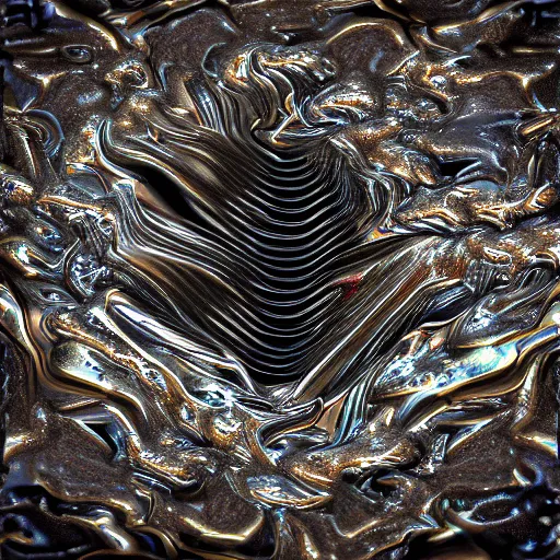 Image similar to highly detail 3 d rendered abstract liquid metal melt digitalart