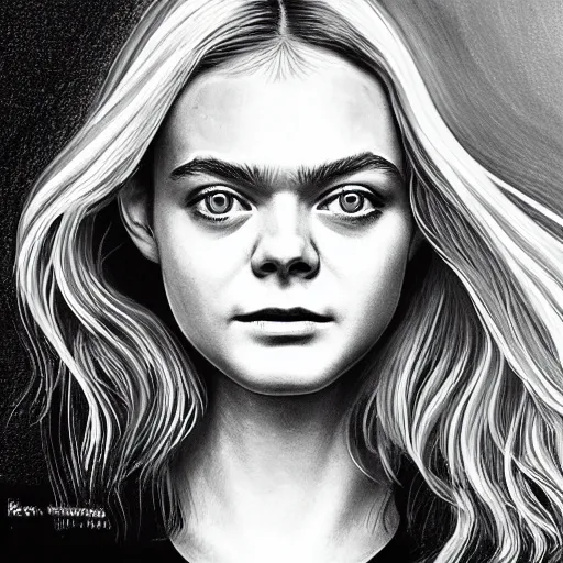 Image similar to professional painting of Elle Fanning in the style of Alien 1979, head and shoulders portrait, symmetrical facial features, smooth, sharp focus, illustration, intricate, stormy weather, extremely detailed masterpiece,