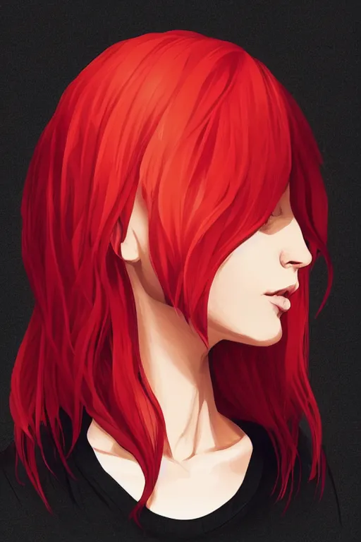 Image similar to girl with red hair. black shirt. can't see face. centered median photoshop filter cutout vector behance hd artgerm jesper ejsing!