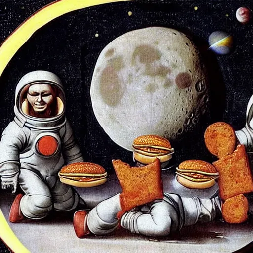 Image similar to mcdonalds on the moon by leonardo da vinci