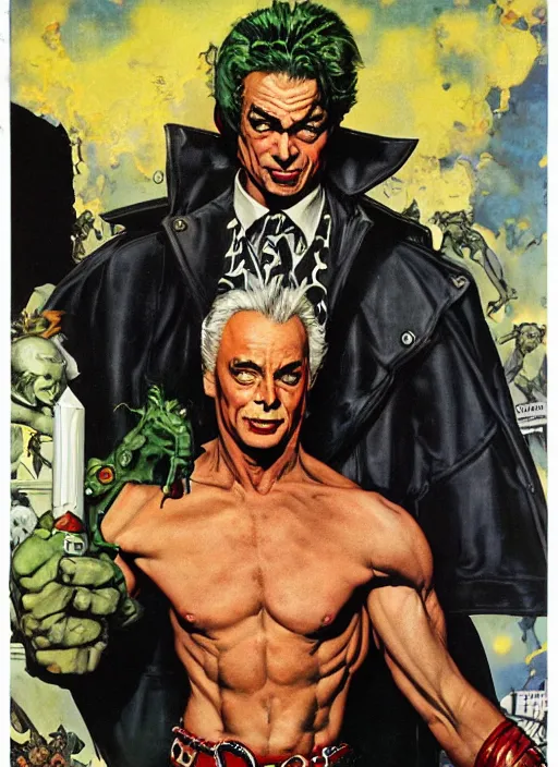 Image similar to full body and head portrait of udo kier as marvel sandman, dynamic action, painted by norman rockwell and phil hale and greg staples and tom lovell and frank schoonover and jack kirby