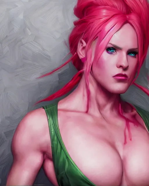 Image similar to portrait of poison from street fighter, au naturel, hyper detailed, digital art, trending in artstation, cinematic lighting, studio quality, smooth render, unreal engine 5 rendered, octane rendered, art style by klimt and nixeu and ian sprigger and wlop and krenz cushart.