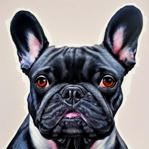 Image similar to portrait painting of hoodied french bulldog by Sandra Chevrier, beautiful, hyperdetailed, trending on Artstation