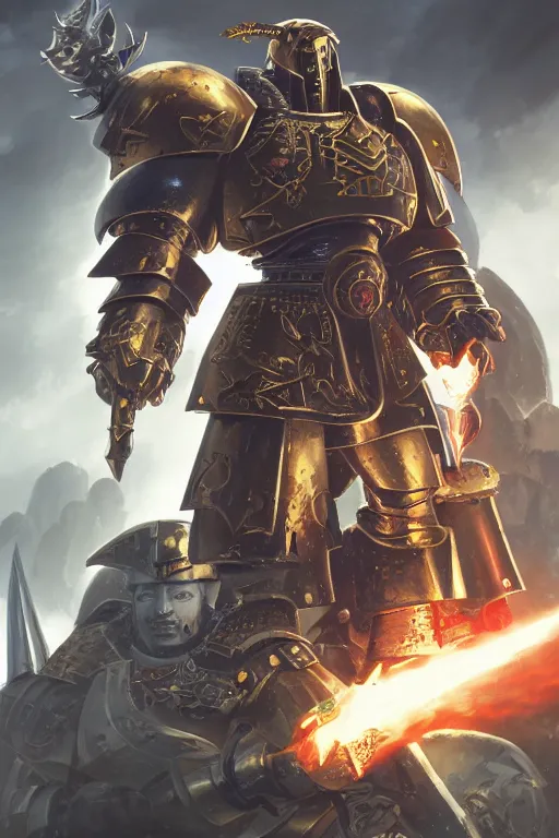 Image similar to armor portrait heros warhammer 4 0 k horus heresy fanart - the primarchs emperor by johannes helgeson animated with vfx concept artist & illustrator global illumination ray tracing hdr fanart arstation zbrush central hardmesh 8 k octane renderer comics stylized