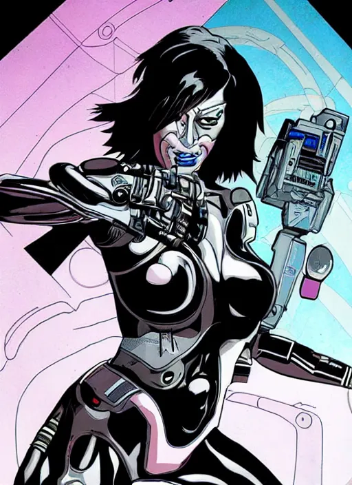 Image similar to cyborg in the style of Peter Chung, Aeon Flux inspired, 90s comic book art,