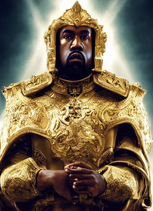 Image similar to kanye west as emperor napoleon in warcraft, splash art, movie still, cinematic lighting, dramatic, octane render, long lens, shallow depth of field, bokeh, anamorphic lens flare, 8 k, hyper detailed, 3 5 mm film grain