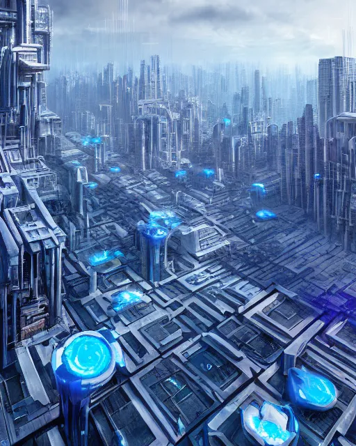 Prompt: dystopian mega city, neo-brutalist buildings, by Leon Tukker, Makoto Kobayashi, synthetic light, blue trees, people on the streets, utopia, perfect, futuristic, 8k high detail, masterpiece, trending on ArtStation