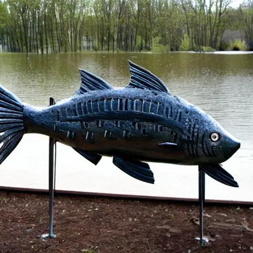 Image similar to award winning iron and steel fishes sculpture by christian funnell