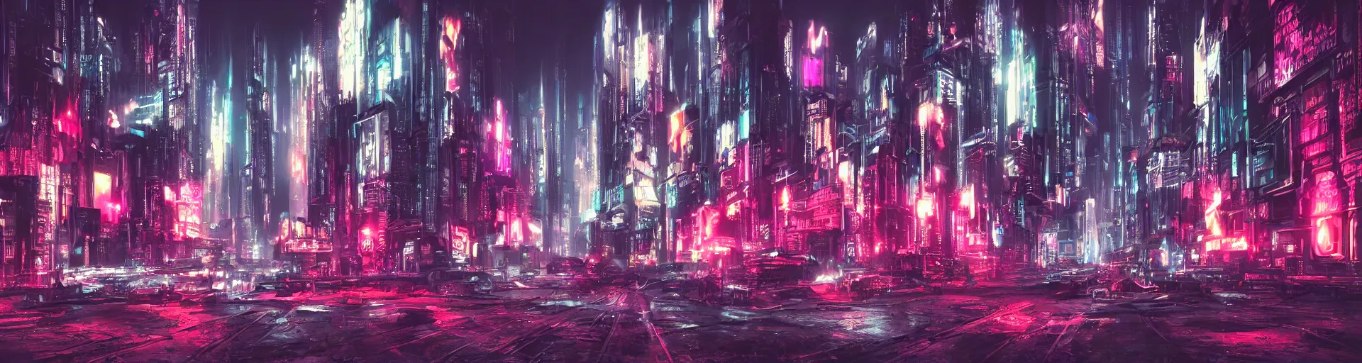 Image similar to gothic cyberpunk cityscape, neon, chrome