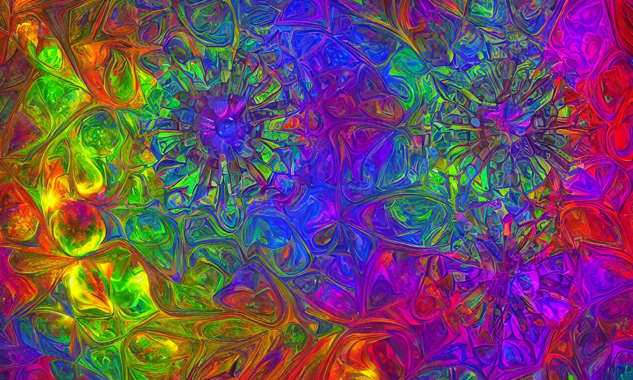 Image similar to acrylics blob voronoi engine laboratory 3 d volume kaleidoscope mandala fractal chakra digital multicolor stylized concept substance liquid nebula stone, a spectacular view cinematic rays of sunlight comic book illustration, by john kirby radiating a glowing aura global illumination ray tracing hdr depth fog overlay multiply photoshop layer