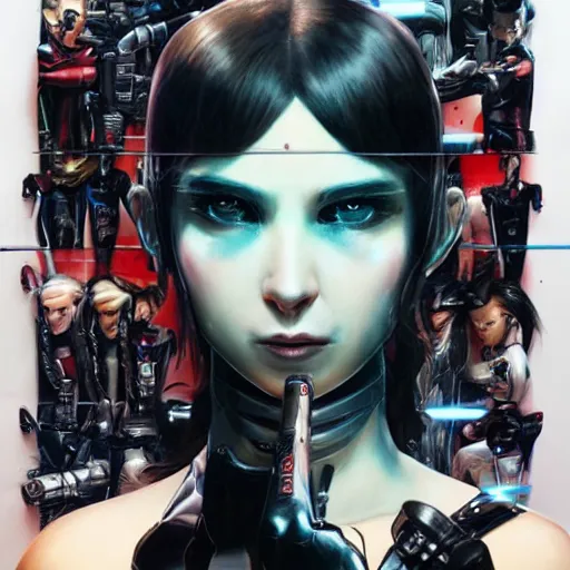 Image similar to portrait of female android by Tetsuya Nomura and Sandra Chevrier