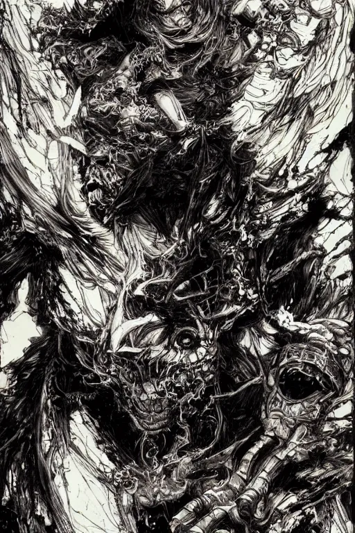 Prompt: portrait of chainsaw devil from chainsawman, pen and ink, intricate line drawings, by craig mullins, ruan jia, kentaro miura, greg rutkowski