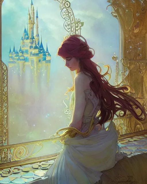 Image similar to secret romance, highly detailed, gold filigree, romantic storybook fantasy, soft cinematic lighting, award, disney concept art watercolor illustration by mandy jurgens and alphonse mucha and alena aenami, pastel color palette, featured on artstation