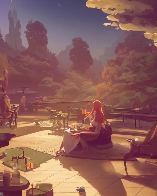 Prompt: highly detailed vfx espresso, stephen bliss, unreal engine, loish, rhads, beeple, makoto shinkai and lois van baarle, ilya kuvshinov, rossdraws, tom bagshaw, alphonse mucha, global illumination, detailed and intricate environment