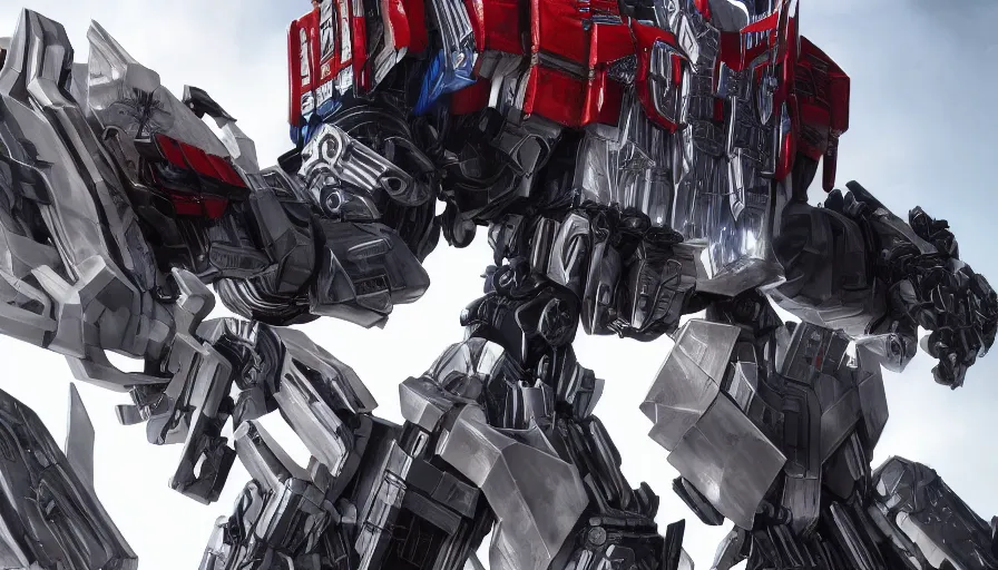 Image similar to optimus prime, white backgrounds, hyperdetailed, artstation, cgsociety, 8 k