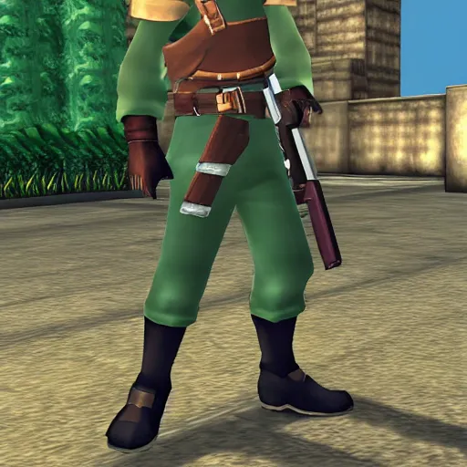 Image similar to link with a gun, ps 2 graphics