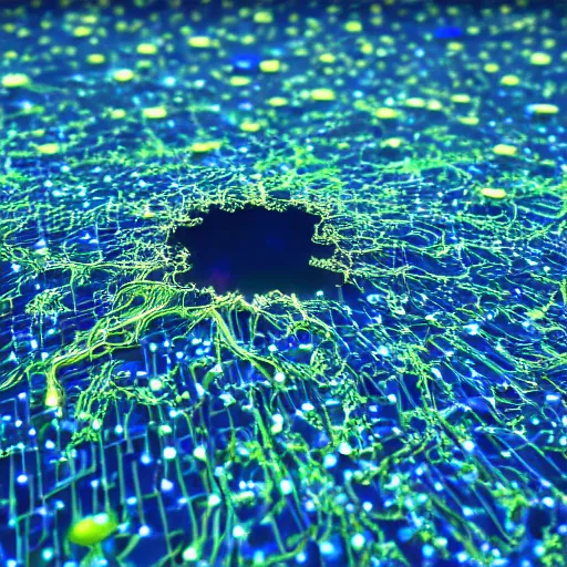 Prompt: Extremely detailed beautiful ultra wide-angle super-resolution microscopy image of micro detailed neurons visible to the horizon, shallow depth of field, photoreal, vivid colors, micro details, chromatic abberation, 8k, 3d sculpture, unreal engine, Dan Mumford