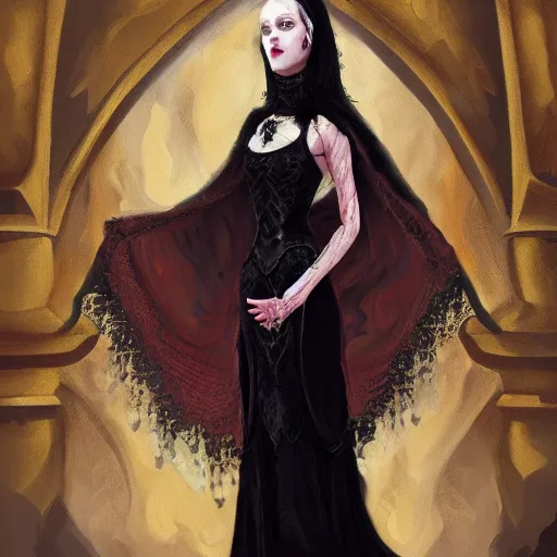 Image similar to a gothic woman at a royal party, oil painting, ultradetailed, artstation, ultradetailed, digital painting, ultradetailed