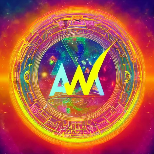 Image similar to a and w vaporwave logo, colorful, digital art, cosmic, 3 d high definition, trending on art station, photorealistic, high resolution, 8 k, octane, hyper detailed, insane details, intricate, elite, ornate, elegant trend, highly detailed and intricate, sharp focus, photography, unreal engine