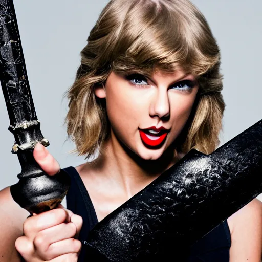 Prompt: taylor swift posing holding excalibur sword, high quality studio photograph