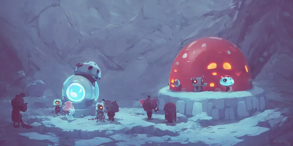 Prompt: cute anime monsters in front of an igloo by Goro Fujita and Simon Stalenhag , 8k, trending on artstation, hyper detailed, cinematic