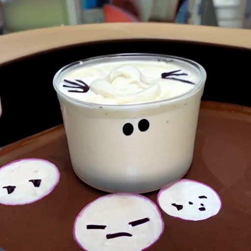 Prompt: a yogurt with a face