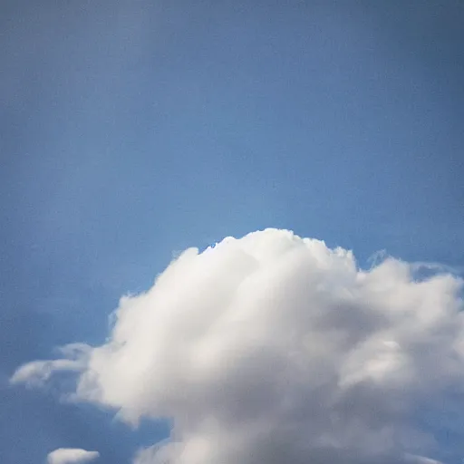 Image similar to a photo of a cloud with the shape of a skull, blue sky