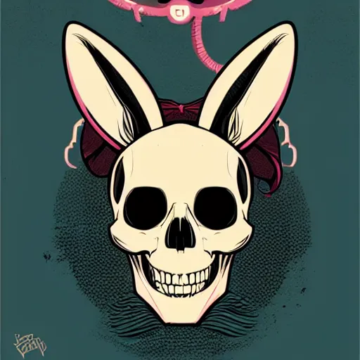 Image similar to portrait skull girl bunny disney by petros afshar, tom whalen, laurie greasley, mucha, war face by greg rutkowski