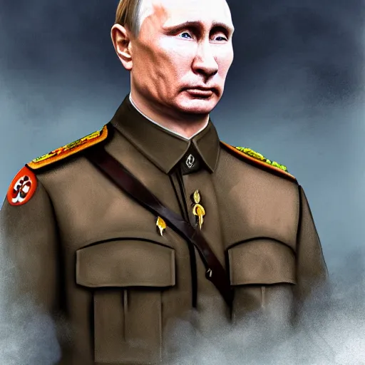 Prompt: portrait of putin in a finnish war in 1 9 3 9 hyperrealistic digital concept art