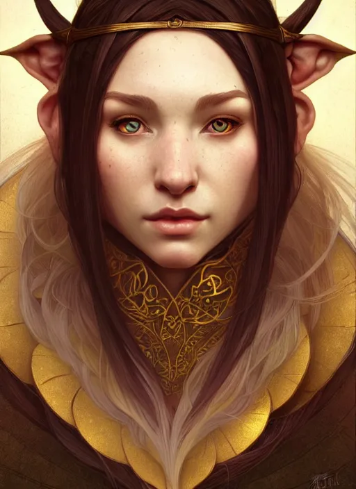 Prompt: portrait of an elf - dwarf using the golden ratio, highly detailed, digital painting, artstation, sharp focus, illustration, art by tan zi and ayanamikodon and alphonse mucha and wlop