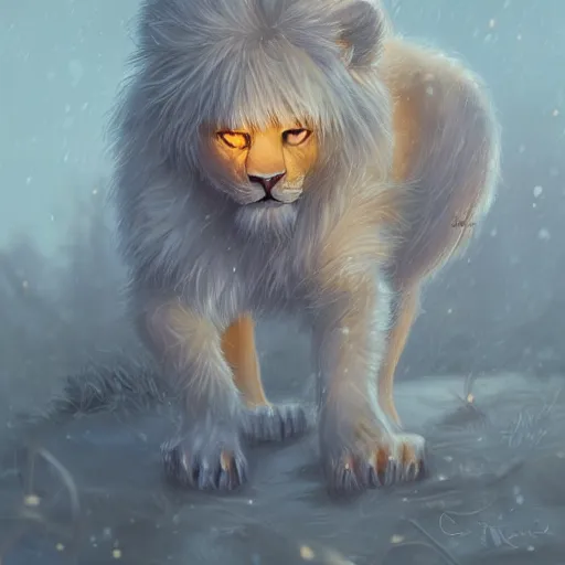 Image similar to aesthetic portrait commission of a albino male furry anthro lion wearing a cute orange colored cozy soft pastel winter outfit, detailed face , hyperdetailed, autumn atmosphere. Character design by charlie bowater, ross tran, artgerm, and makoto shinkai, detailed, inked, western comic book art, 2021 award winning painting