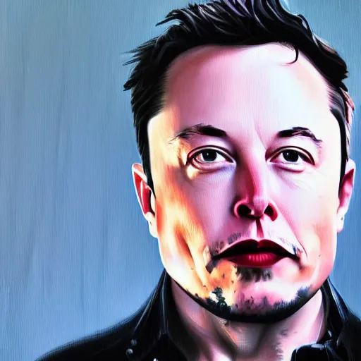 Prompt: a highly detailed portrait of elon musk rocking a baby sized tesla in his arms in oil paint, expressive pose, sharp focus