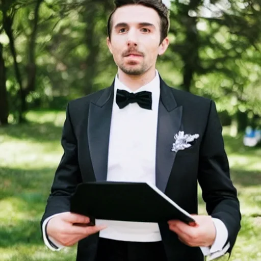 Image similar to photo of a man wearing a galaxy coloured tuxedo